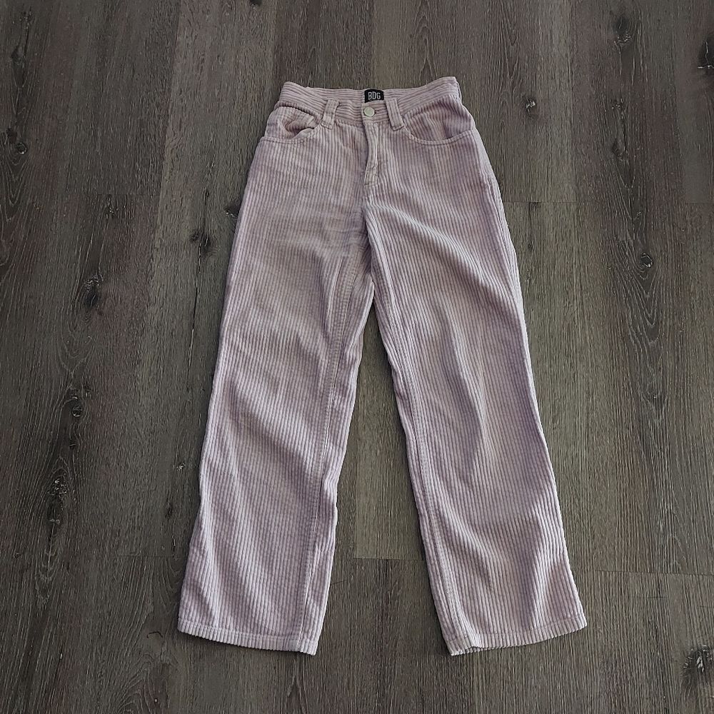 BDG Corduroy Pants in Lavender. Wide Wale, High Rise, Slightly Cropped Leg Fit